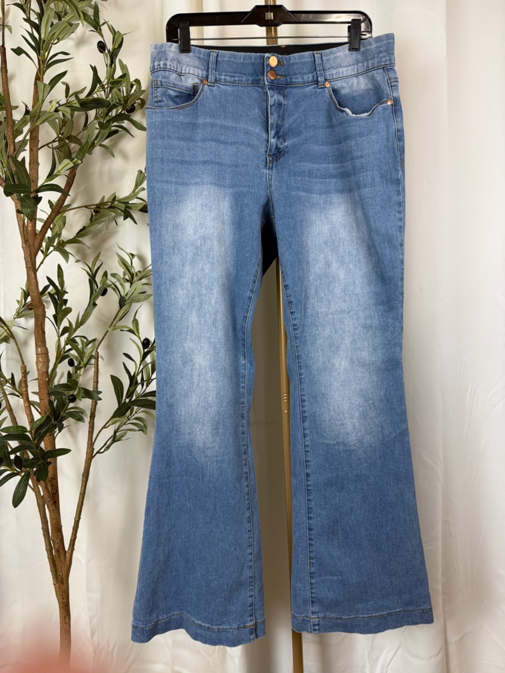 Indigo Poppy High-Rise Comfort Stretch Waist Band Flare Jeans Faded Sz 14 (B6)